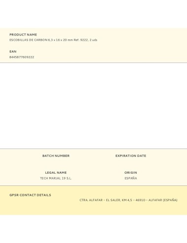 Escobillas de carbon 6,3 x 16 x 20 mm ref. 9222, 2 uds