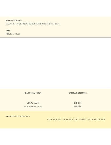 Escobillas de carbon 6,3 x 16 x 22,5 mm ref. 9061, 2 uds
