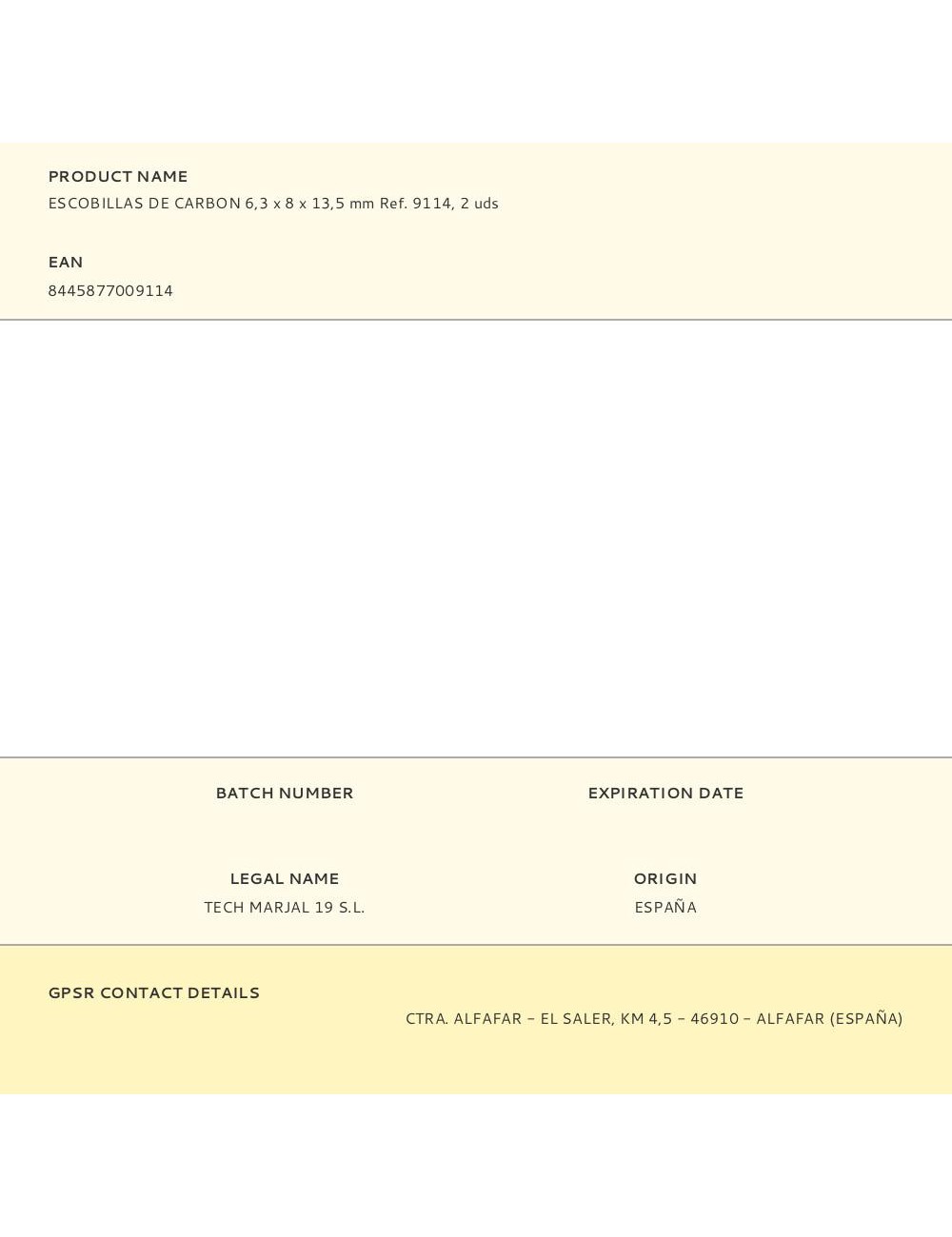 Escobillas de carbon 6,3 x 8 x 13,5 mm ref. 9114, 2 uds