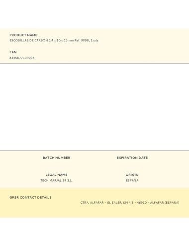 Escobillas de carbon 6,4 x 10 x 15 mm ref. 9098, 2 uds