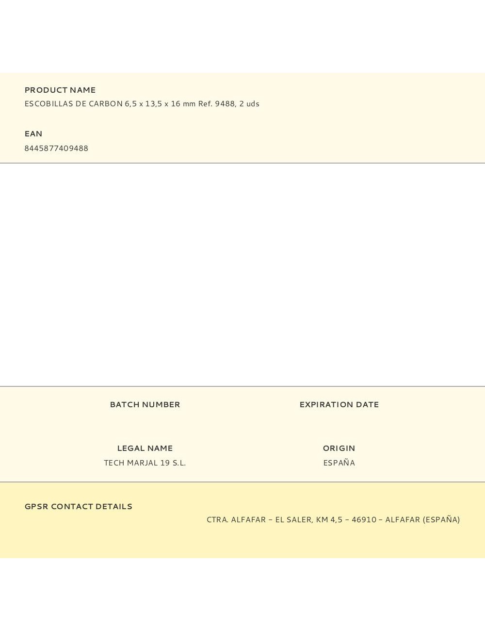 Escobillas de carbon 6,5 x 13,5 x 16 mm ref. 9488, 2 uds