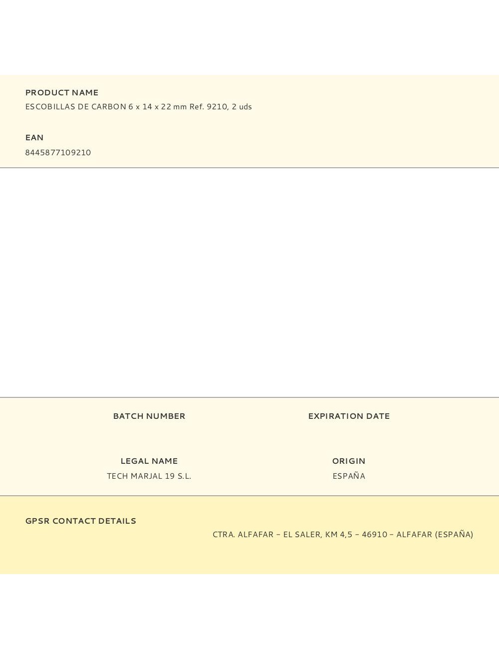 Escobillas de carbon 6 x 14 x 22 mm ref. 9210, 2 uds