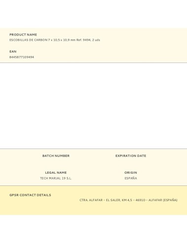 Escobillas de carbon 7 x 10,5 x 10,9 mm ref. 9494, 2 uds