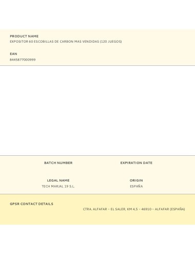 Expositor 60 escobillas de carbon mas vendidas (120 juegos)