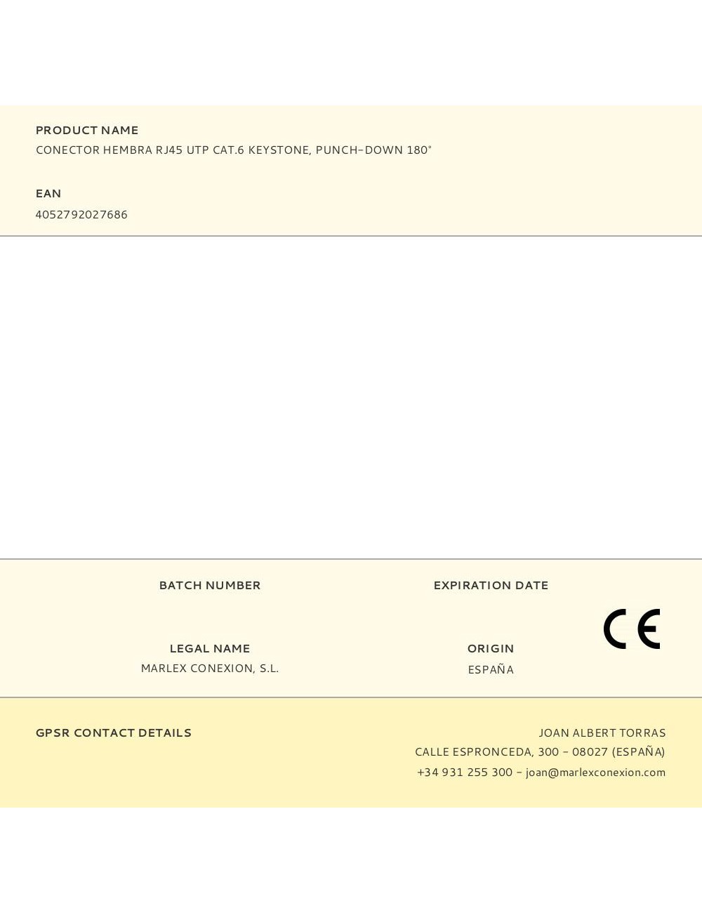 Conector hembra rj45 utp cat.6 keystone, punch-down 180°