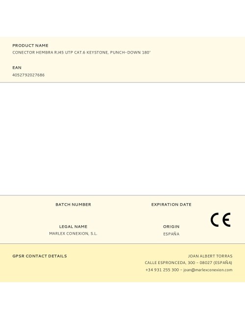Conector hembra rj45 utp cat.6 keystone, punch-down 180°