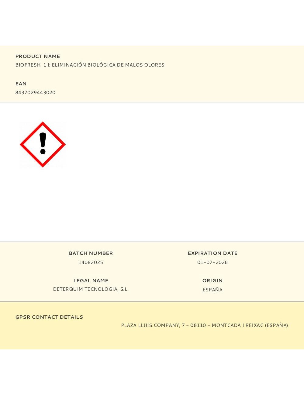 Biofresh, 1 l eliminación biológica de malos olores