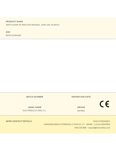 Ventilador de mesa recargable, 2000 mah, blanco