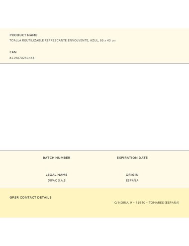 Toalla reutilizable refrescante envolvente, azul, 66 x 43 cm