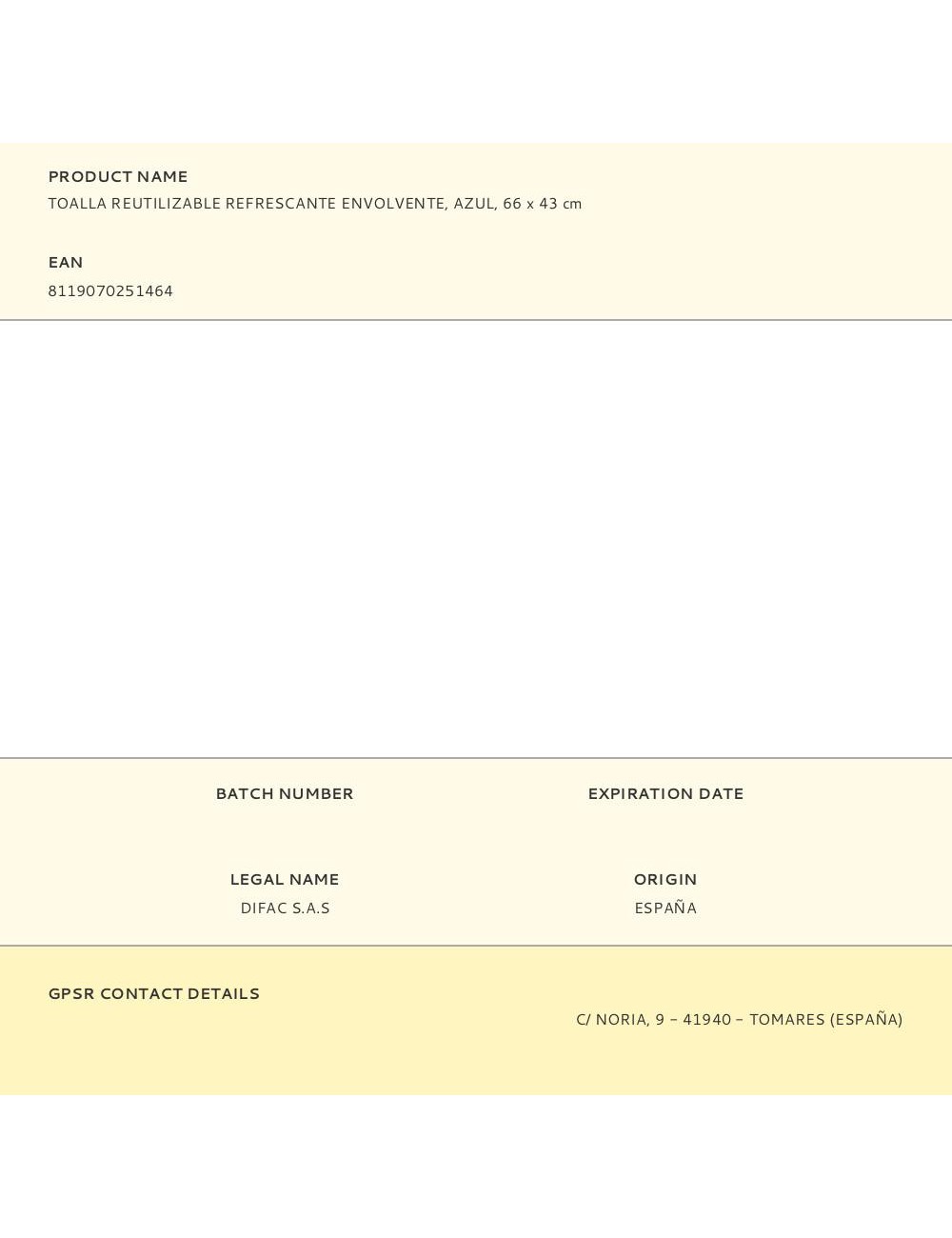 Toalla reutilizable refrescante envolvente, azul, 66 x 43 cm