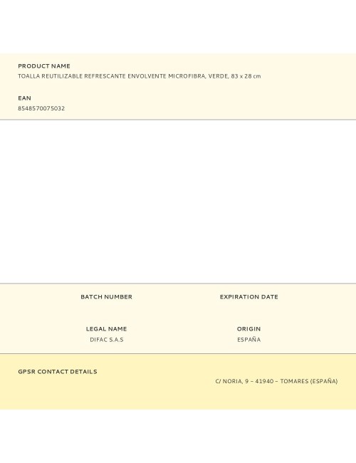 Toalla reutilizable refrescante envolvente microfibra, verde, 83 x 28 cm