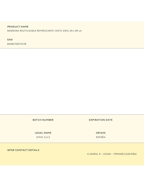 Bandana reutilizable refrescante cskt2 gris, 69 x 89 cm