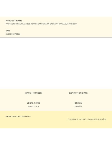 Protector reutilizable refrescante para cabeza y cuello, amarillo