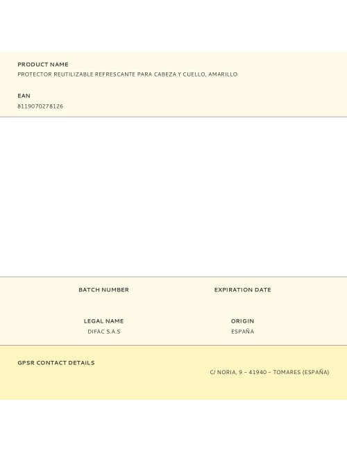 Protector reutilizable refrescante para cabeza y cuello, amarillo