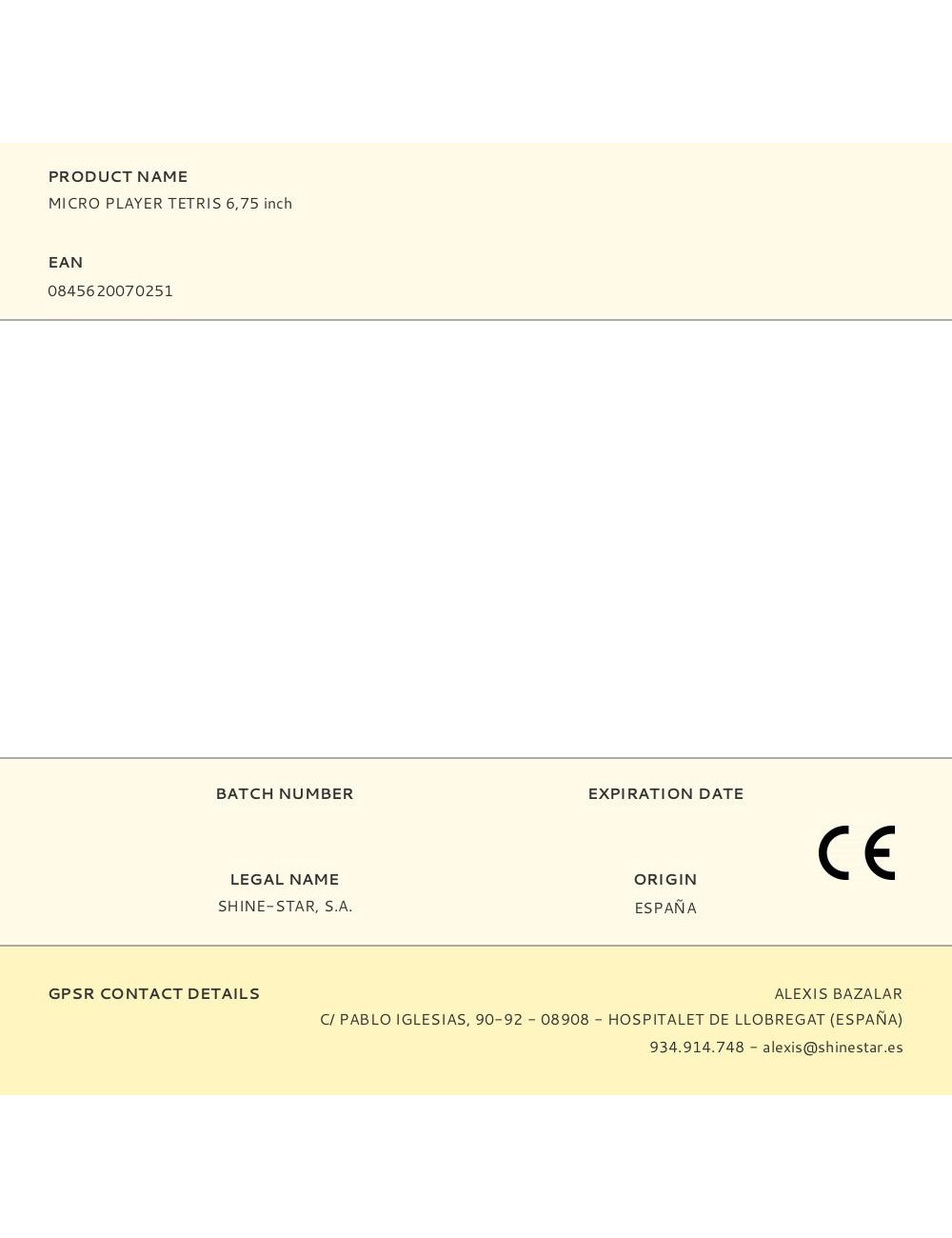 Micro player tetris 6,75 inch