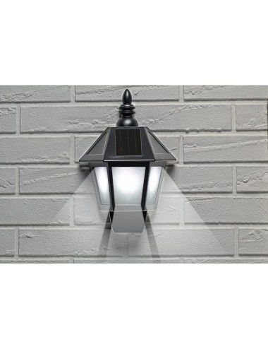 Aplique solar led, luz fria/efecto llama, ip44, negro