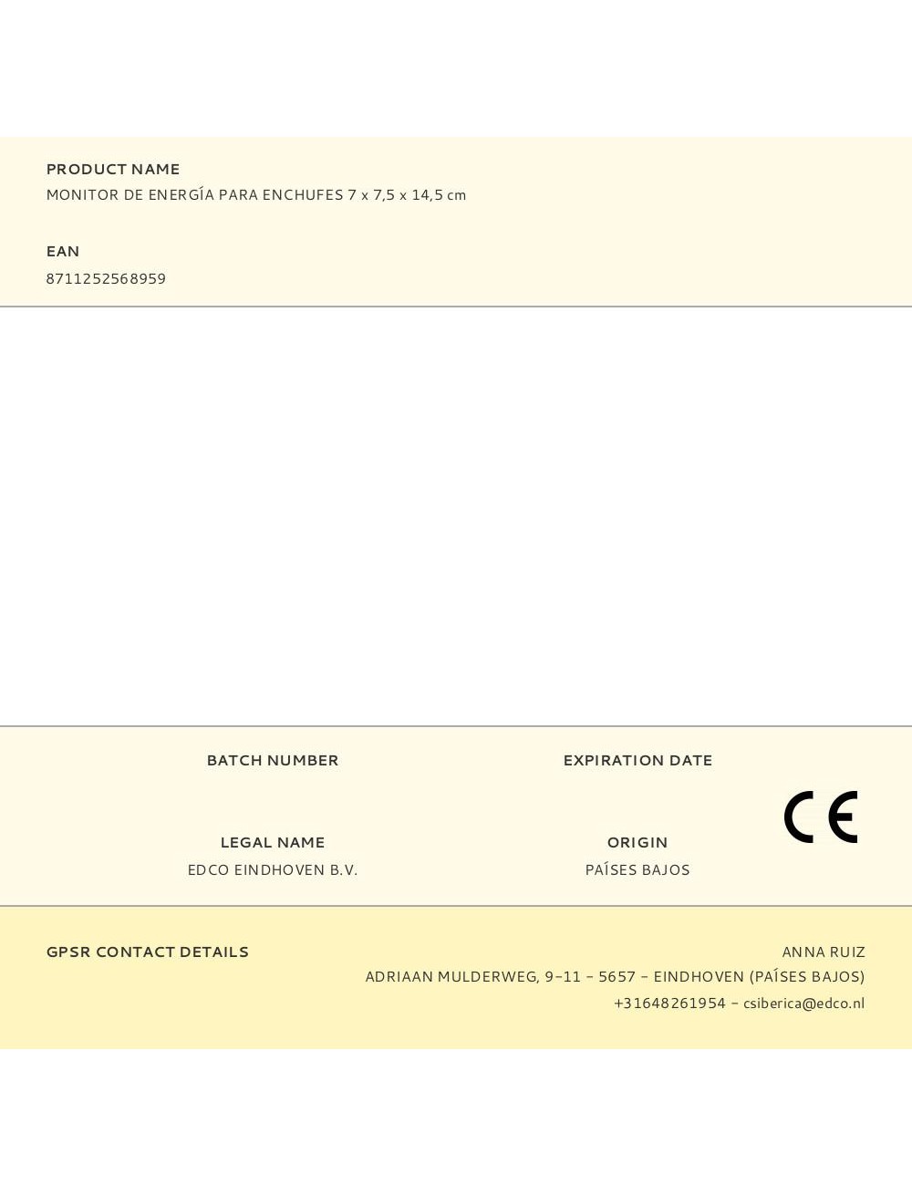 Monitor de energía para enchufes 7 x 7,5 x 14,5 cm