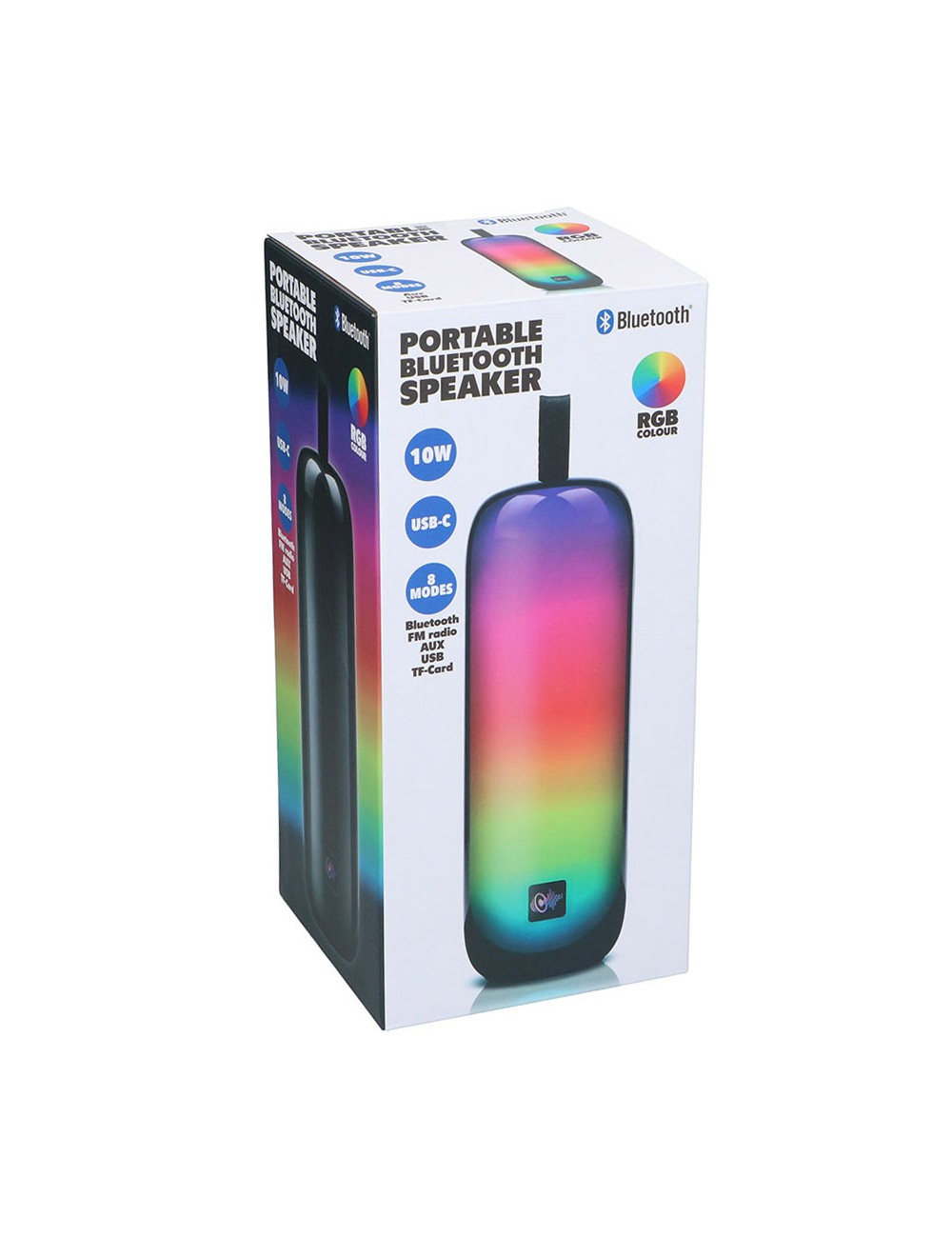 Altavoz bluetooth 10 w con 8 modos de luz ø8 x 24 cm