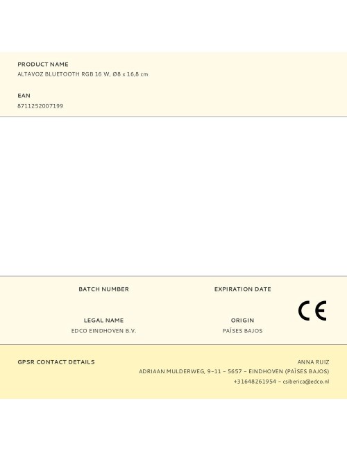 Altavoz bluetooth rgb 16 w, ø8 x 16,8 cm