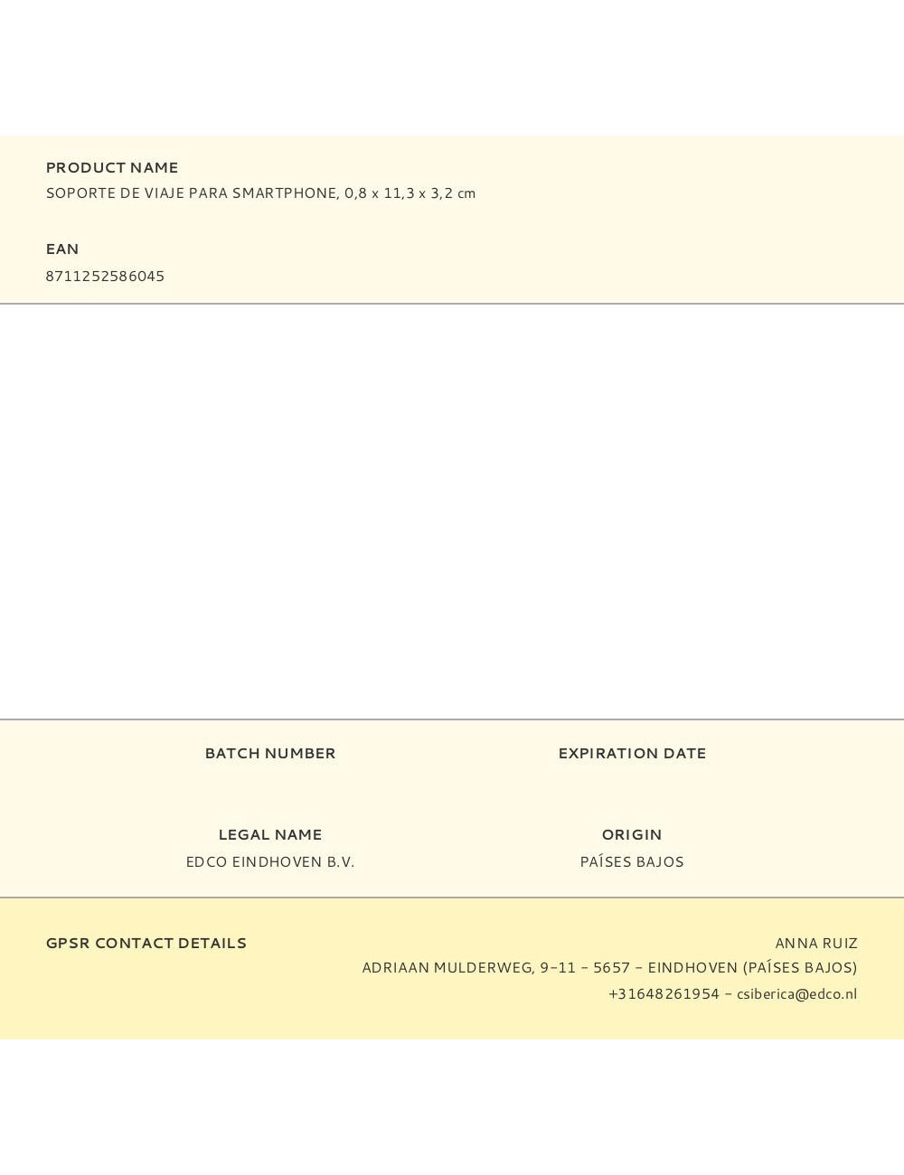 Soporte de viaje para smartphone, 0,8 x 11,3 x 3,2 cm