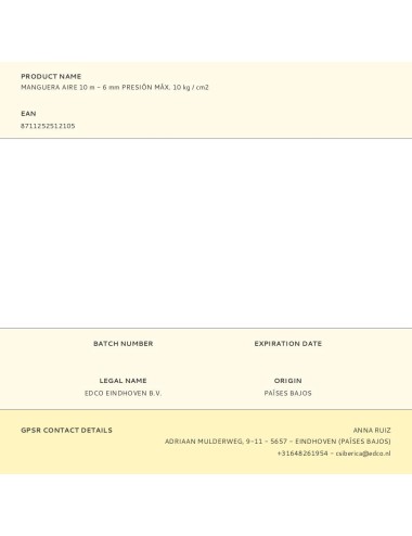 Manguera aire 10 m - 6 mm presión máx. 10 kg / cm2