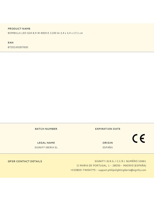 Bombilla led g24 8,9 w 4000 k 1100 lm 3,4 x 3,4 x 17,1 cm