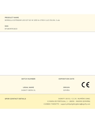 Bombilla estándar led e27 8,5 w 1055 lm 2700 k luz cálida, 2 uds