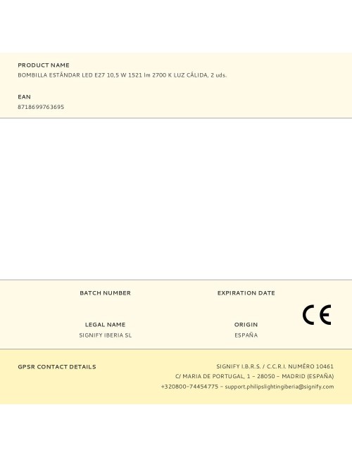 Bombilla estándar led e27 10,5 w 1521 lm 2700 k luz cálida, 2 uds.