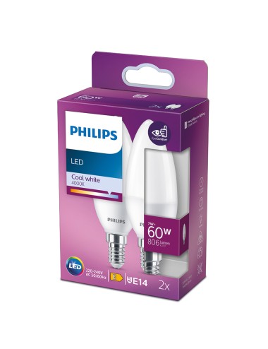 Bombilla vela led e14 7 w 806 lm 4000 k luz día, 2 uds