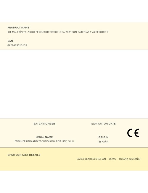 Kit maletín taladro percutor cid2051bca 20 v con baterías y accesorios