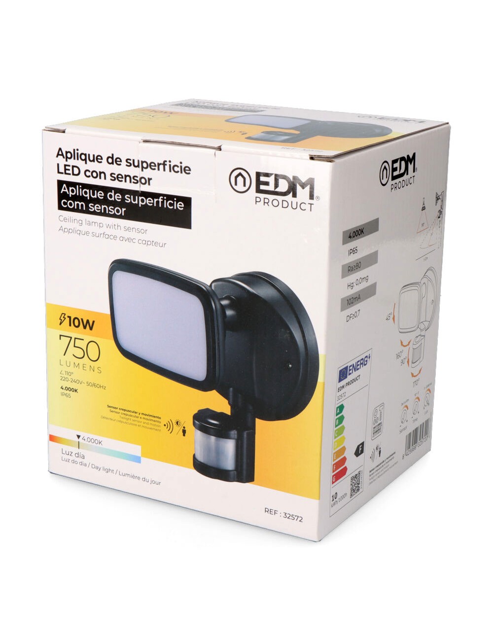 Aplique foco led con sensor crepuscular y de movimiento 10 w 750 lm 4000 k luz día, ip65, negro, ø12 × 14 × 17 cm