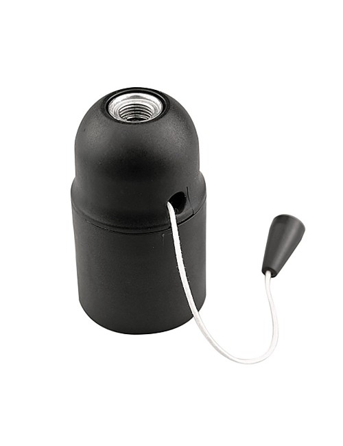 Portalamparas roscado liso con tirador e27 negro