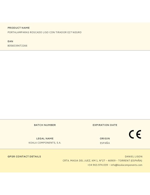 Portalamparas roscado liso con tirador e27 negro