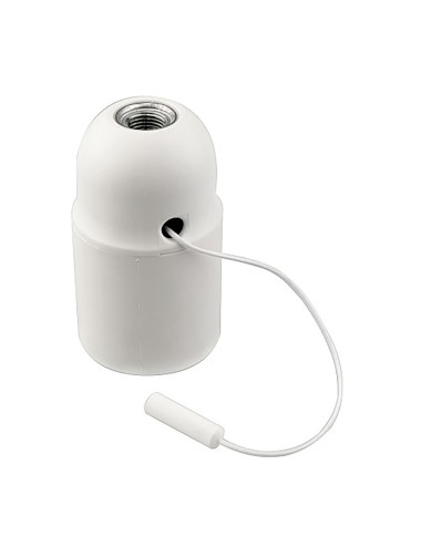 Portalamparas roscado liso con tirador e27 blanco