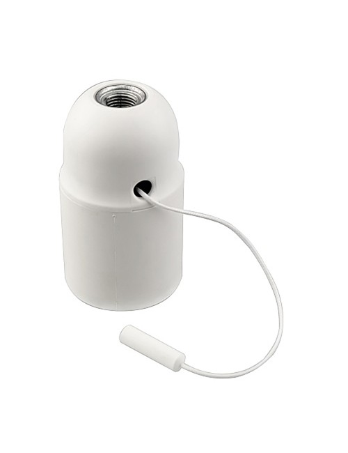 Portalamparas roscado liso con tirador e27 blanco