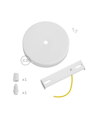 Kit florón metal ø120 x 25 mm, agujero central de 10 mm, con prensaestopa plástico, blanco mate