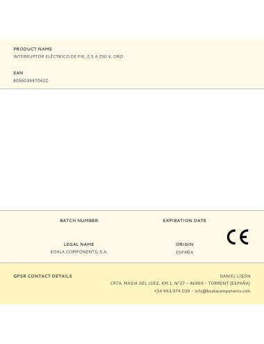 Interruptor eléctrico de pie, 2,5 a 250 v, oro