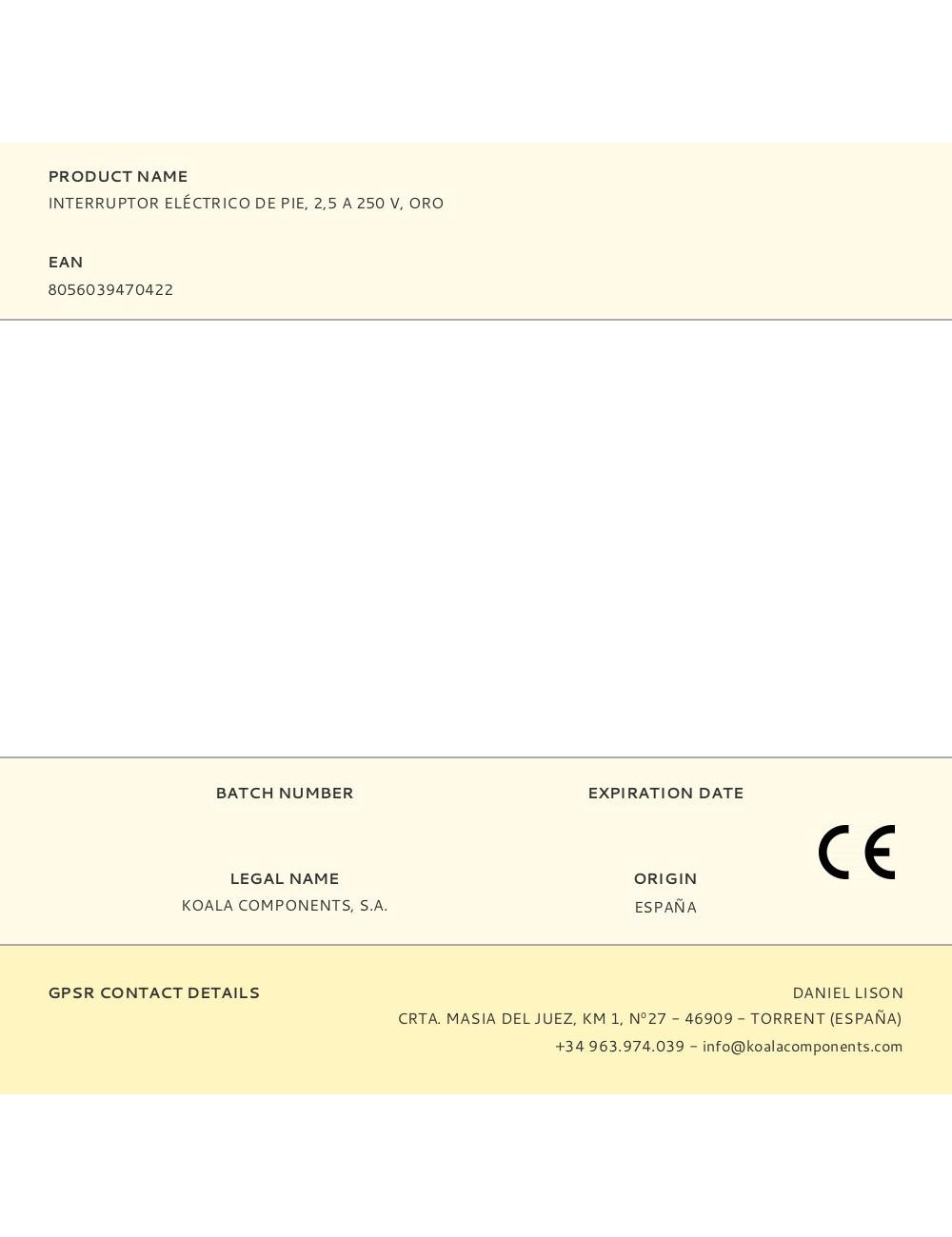 Interruptor eléctrico de pie, 2,5 a 250 v, oro