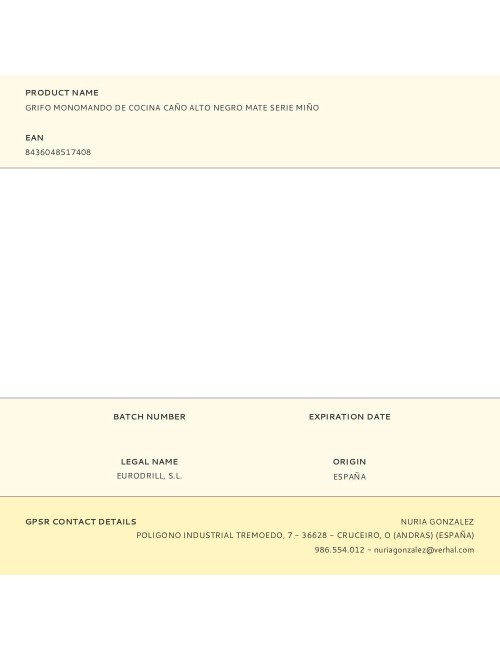 Grifo monomando de cocina caño alto negro mate serie miño