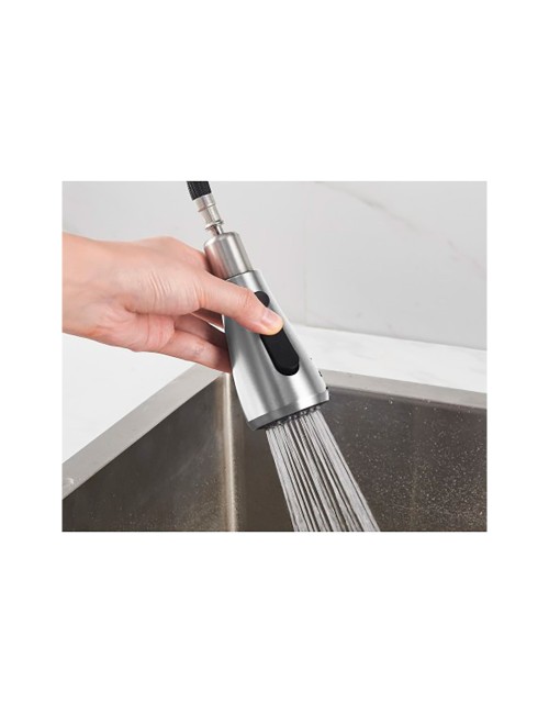 Grifo monomando de cocina caño alto plateado cepillado serie trazo