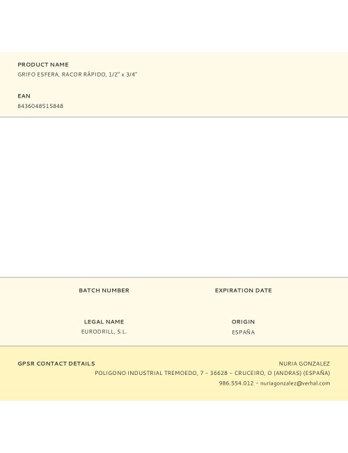 Grifo esfera, racor rápido, 1/2" x 3/4"