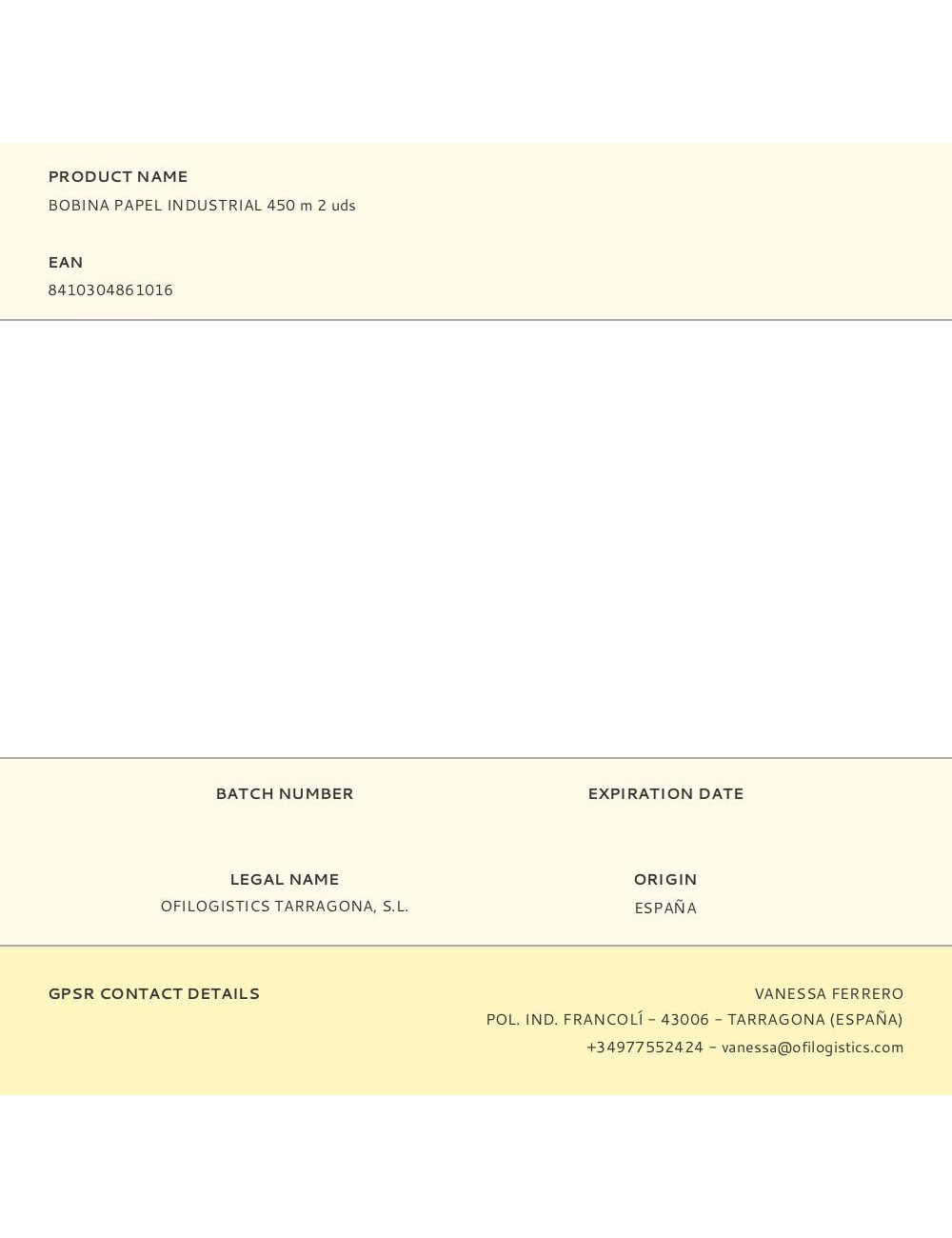 Bobina papel industrial 450 m 2 uds