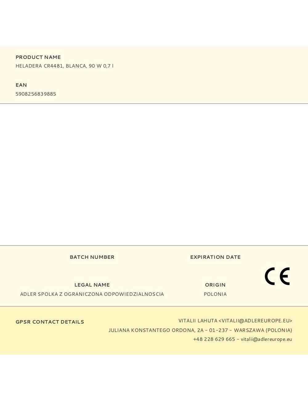 Heladera cr4481, blanca, 90 w 0,7 l