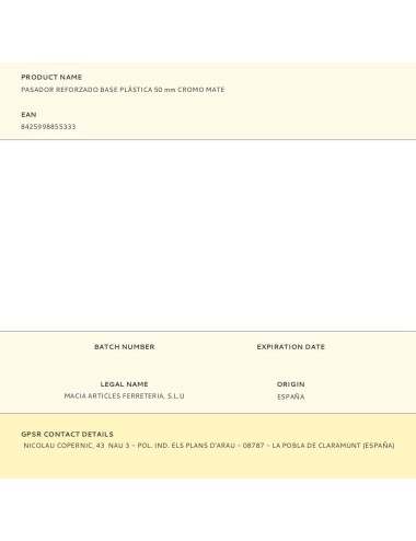 Pasador reforzado base plástica 50 mm cromo mate