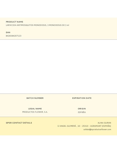 Larvicida antimosquitos monodosis, 3 monodosis de 3 ml