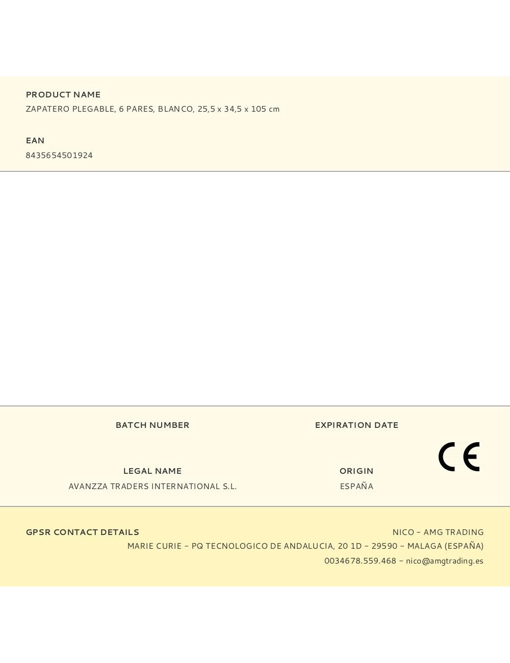 Zapatero plegable, 6 pares, blanco, 25,5 x 34,5 x 105 cm