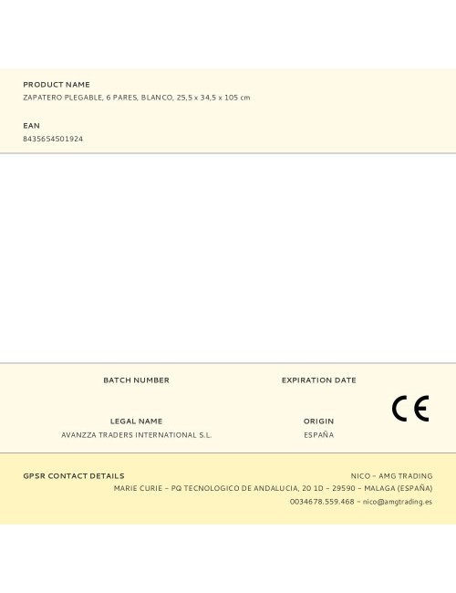 Zapatero plegable, 6 pares, blanco, 25,5 x 34,5 x 105 cm