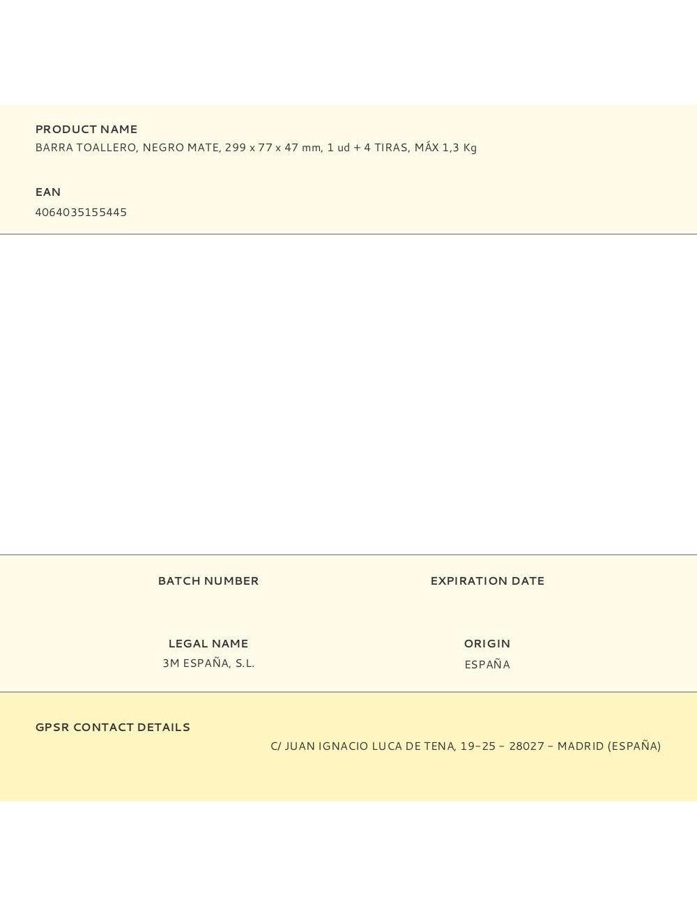 Barra toallero, negro mate, 299 x 77 x 47 mm, 1 ud + 4 tiras, máx 1,3 kg