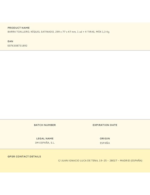 Barra toallero, níquel satinado, 299 x 77 x 47 mm, 1 ud + 4 tiras, máx 1,3 kg