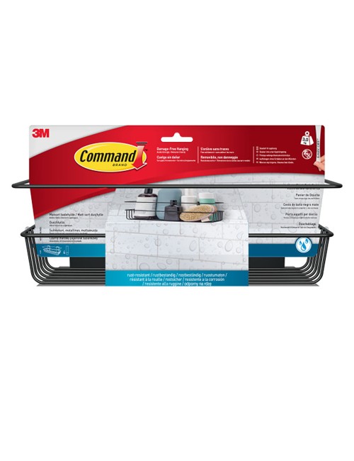 Cesto de baño, negro mate, 32,5 x 9,5 x10 cm, 1 ud + 4 tiras, máx 3 kg